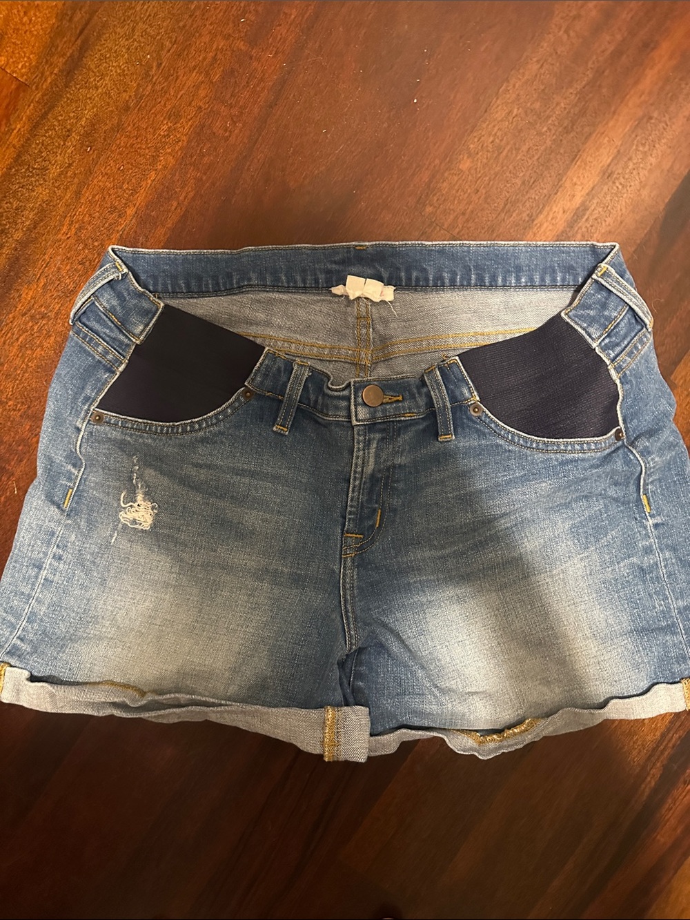Ingrid & Isabel Light Blue Denim Shorts with Navy Stretch Panels